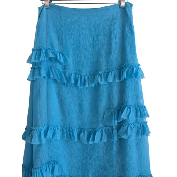 nina austin Y2K silk chiffon coquette ruffle blue fairy whimsy maxi slip medium - Picture 4 of 7
